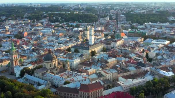 Widok Lotu Ptaka Stare Miasto Lwów Ukraina — Wideo stockowe