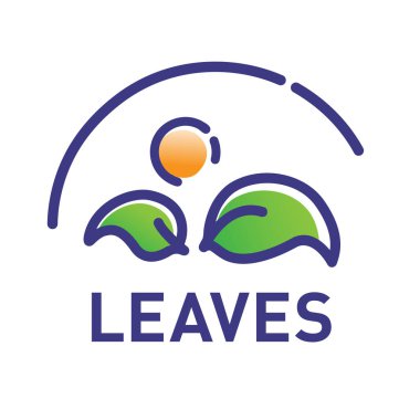 Logo çizgi vektör illüstrasyon yeşil yaprakları ve güneş