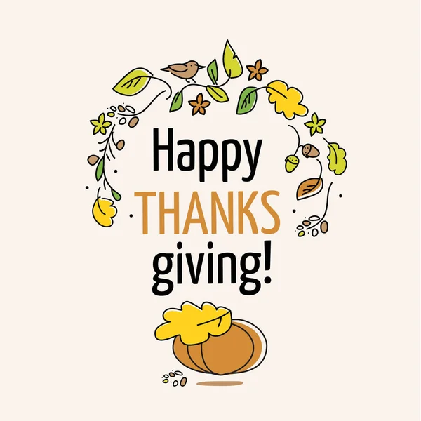 Happy Thanksgiving Typografi Affisch Celebration Sms Med Pumpa Och Blad — Stock vektor