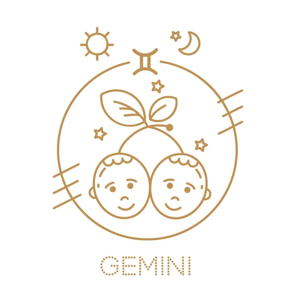 Segno Zodiacale Gemelli Logo Tatuaggio Illustrazione Oroscopo Alimentare Bambini — Vettoriale Stock