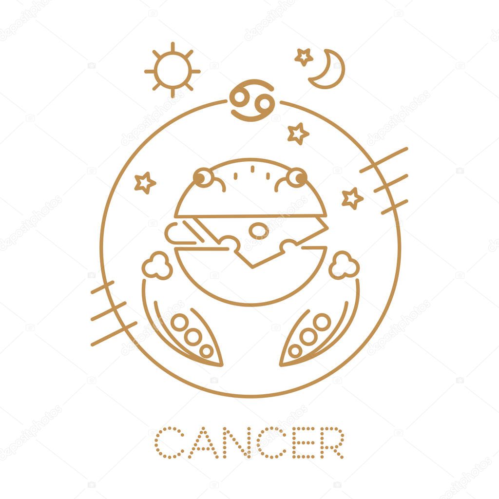 Cancer zodiac vector sign, logo, tattoo or illustration.  Food horoscope for kids.
