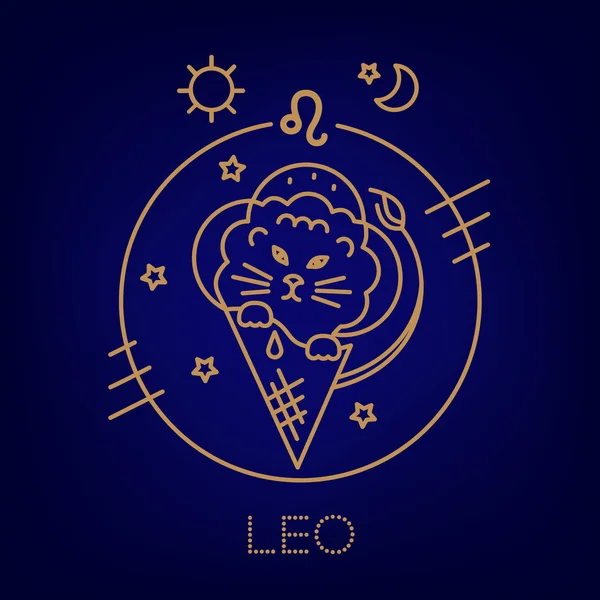 Leo Lwiątko Znak Zodiaku Logo Tatuaż Lub Ilustracji Horoskop Żywności — Wektor stockowy