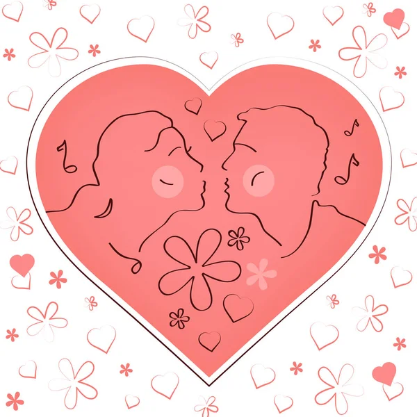 Glückwunschkarte Zum Valentinstag Pärchengesichter Liebe Sex Zwei Menschen Herzform Vektorillustration — Stockvektor