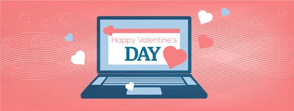 Ilustración Vectorial Laptop Con Happy Valentine Day Card Sobre Fondo — Vector de stock