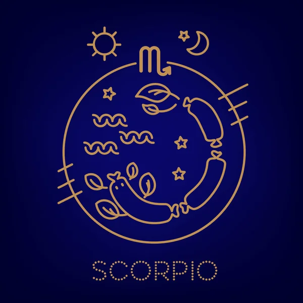 Skorpion Vektorzeichen Des Tierkreises Kreisen Von Goldener Farbe Auf Blauem — Stockvektor