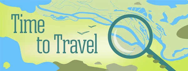Diseño Banner Vectorial Con Texto Time Travel Ilustración Mapa Del — Vector de stock