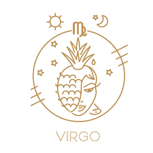 Segno Zodiacale Vergine Dorato Sfondo Bianco Logo Tatuaggio Illustrazione Oroscopo — Vettoriale Stock