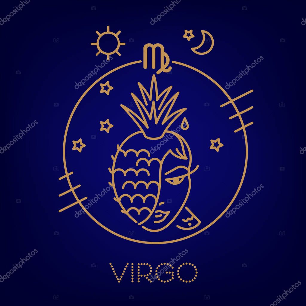 Virgo Zodiac Golden Sign On Dark Blue Background Logo Tattoo Or Illustration Food Horoscope For Kids Premium Vector In Adobe Illustrator Ai Ai Format Encapsulated Postscript Eps Eps Format virgo zodiac golden sign on dark blue