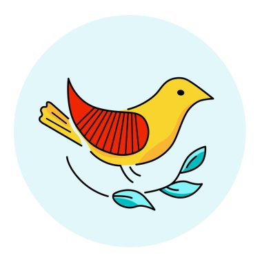 Vektör renkli kuş, logo, çizgi sanatı, nakış deseni, halk motifleri, süs