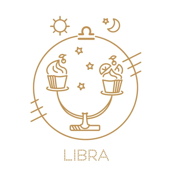 Vector Libra Signo Único Del Zodíaco Escalas Torta Magdalena Círculos — Archivo Imágenes Vectoriales