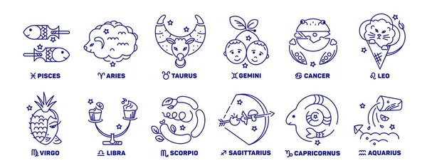 向量集的孩子黄道带星座 星座蓝色的白色背景 纹身或插图 占星术预测 一个星座的占星术 Facebook封面 — 图库矢量图片