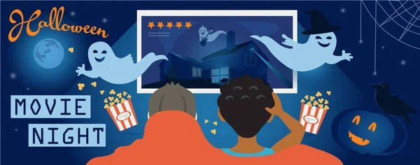 Halloween Movie Night Illustration Cover Web Site Children Watch Scary — Stock Photo, Image
