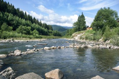 Dağ Karpatlar köyü, fırtınalı bir nehri olan bir yer.