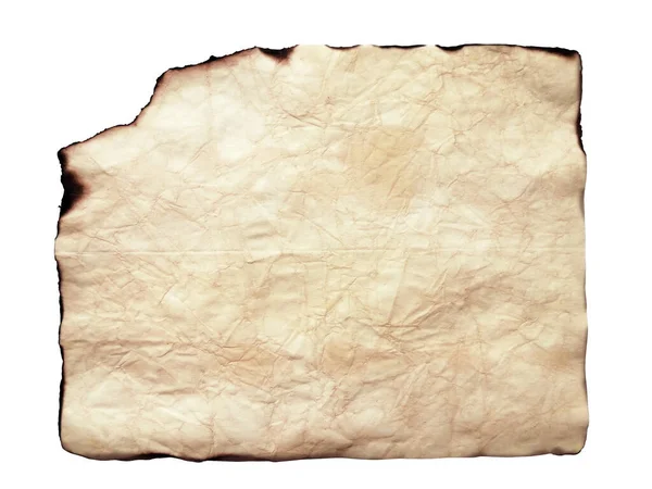 Sarı Yanmış Eski Kağıt Beyaz Arka Planda Izole Edilmiş Kapat — Stok fotoğraf