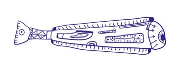 Steampunk Esprili mekanik balık. Vektör çizim illüstrasyonu.