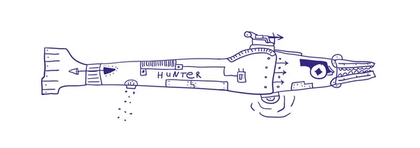 Steampunk humoristische mechanische vis. Vector schets illustratie. — Stockvector