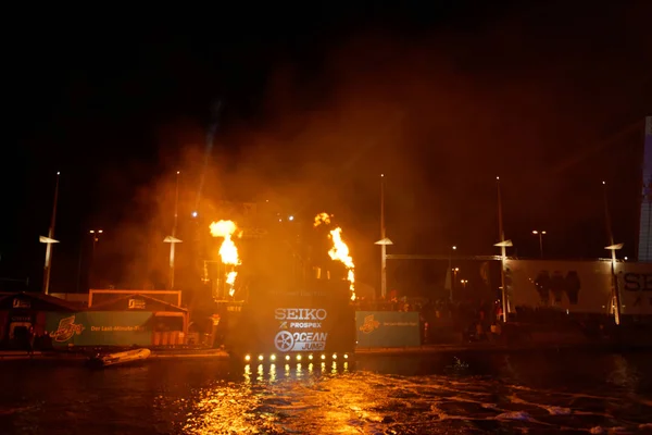 Kiel Alemania Junio 2018 Ocean Jump Night Show Con Fuego — Foto de Stock