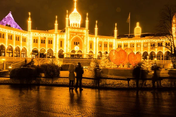 Der Erleuchtete Tivoli Garten Kopenhagen Dänemark Der Nacht Und Weihnachtszeit — Stockfoto