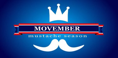 Movember kanser farkındalık simgesi, afiş, poster, kart, mavi zemin üzerine bıyık.