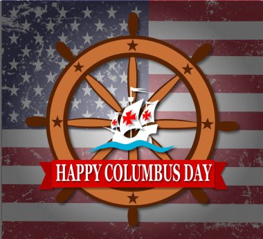 Mutlu Kolomb Günü, vektör çizim başlık sayfası veya poster gemi ile