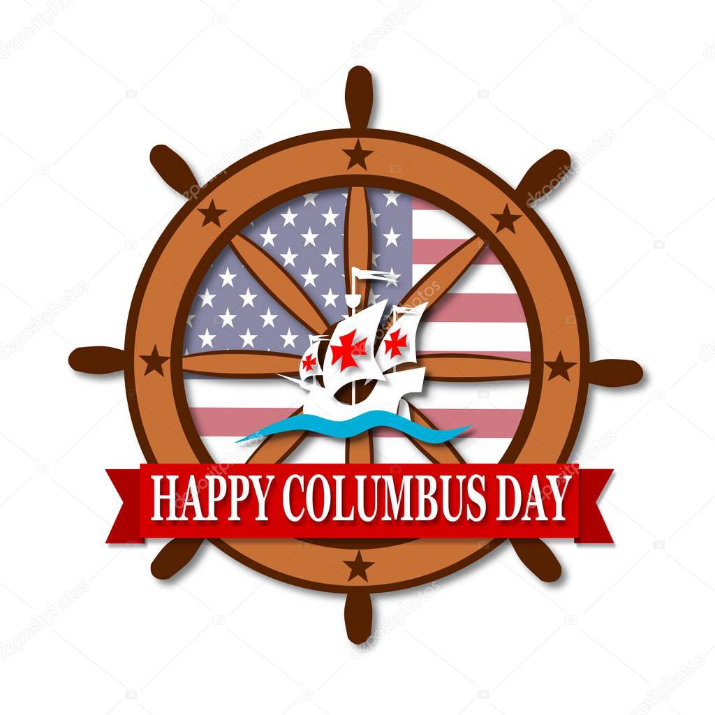Happy Columbus Day, Vector illustration banner or poster with ship
