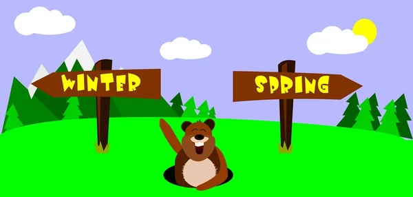 Feliz Día Marmota Fondo Diseño Cartel Con Lindo Divertido Marmota — Vector de stock