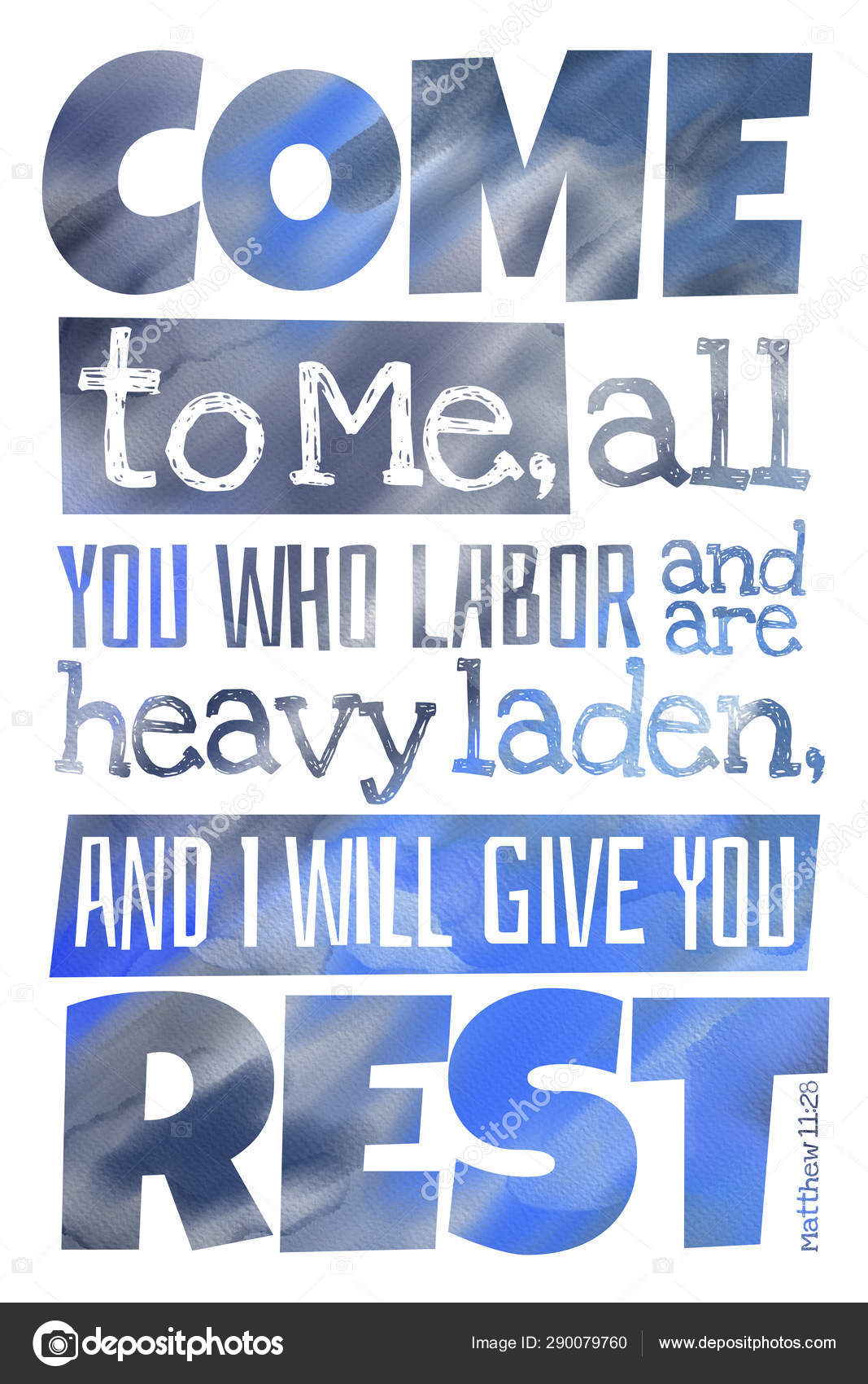 Vinde a Mim (Mateus 11: 28) - Cartaz com citação de texto bíblico  Ilustração de ©Hriana #290079780, image size:1067x1700