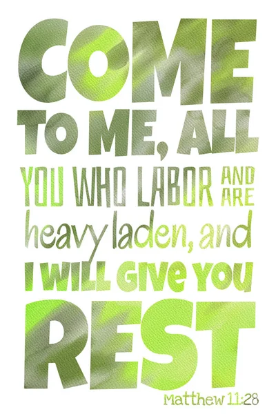 Kom till mig (Matt 11:28)-affisch med bibeltext citat — Stockfoto
