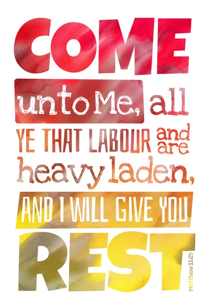 Приди ко Мне (Матфея 11: 28) - плакат с цитатой из Библии — стоковое фото