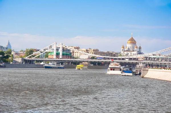 Panorama Moscow Downtown Crimean Bridge Cathedral Christ Saviour Dome Distance Stock Picture