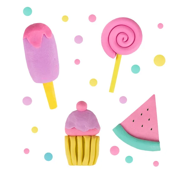 Slice Watermelon Ice Cream Candy Capcake Plasticine Royalty Free Stock Photos