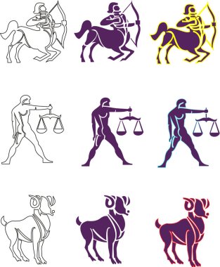 Zodiac 'ın on iki astroloji burcu. Kova burcu Gemini Taurus Koç burcu Yay burcu Oğlak Balık burcu Kanser Leo Başak ve Terazi burcu.