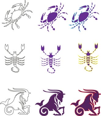 Zodiac 'ın on iki astroloji burcu. Kova burcu Gemini Taurus Koç burcu Yay burcu Oğlak Balık burcu Kanser Leo Başak ve Terazi burcu.