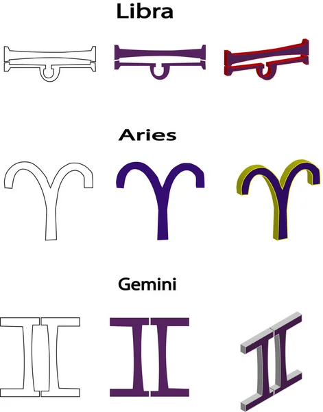 Sternzeichen Vektor Sternzeichen Horoskop Tierkreiszeichen Violett Glänzende Ikonen — Stockvektor