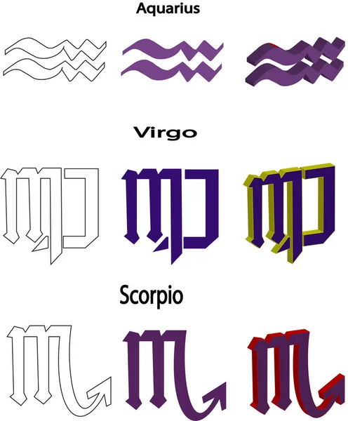 Знак Зодіаку Вектор Зодіак Гороскоп Знаки Зодіаку Фіолетові Блискучі Ікони — стоковий вектор