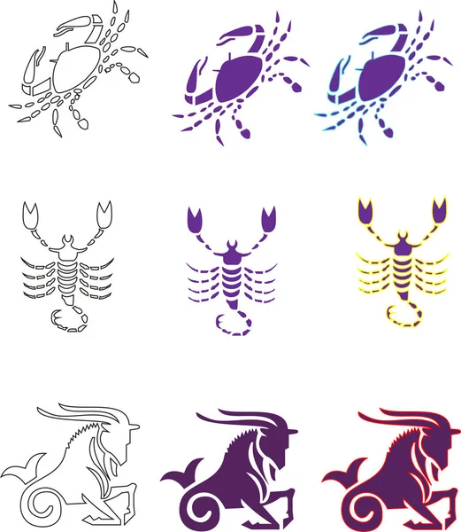 Twelve Astrology Horoscope Signs Zodiac Aquarius Gemini Taurus Aries Scorpio — Stock Vector