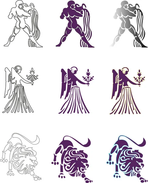 Двенадцать Астрологических Знаков Зодиака Водолей Близнец Телец Овен Скорпион Стрелец — стоковый вектор