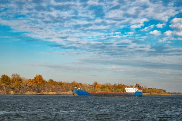 Cargo Ship Sailing River Port — Stock Photo, Image