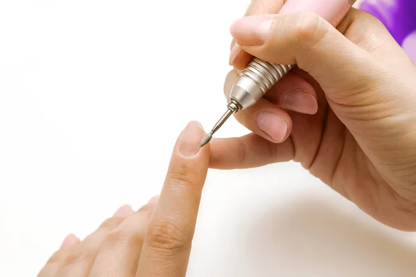 Naglar Skönhet Närbild Kvinnan Händer Som Får Nagelvård Behandling Manicurist — Stockfoto