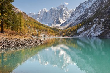 Parlak renkli sarı sonbahar dağ Gölü, Rusya, Sibirya, Altay Dağları, Chuya ridge.