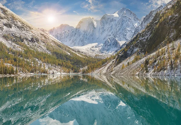 Neige Hiver Lac Montagne Lumineux Tôt Russie Sibérie Montagnes Altaï — Photo