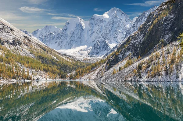 Lac Montagne Enneigé Hiver Russie Sibérie Montagnes Altaï Chuya Crête — Photo