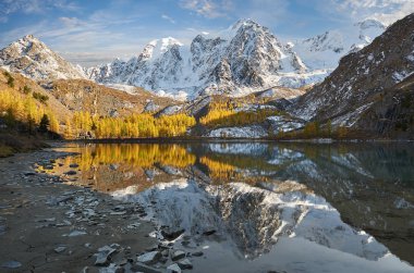 Parlak renkli sarı sonbahar dağ Gölü, Rusya, Sibirya, Altay Dağları, Chuya ridge.