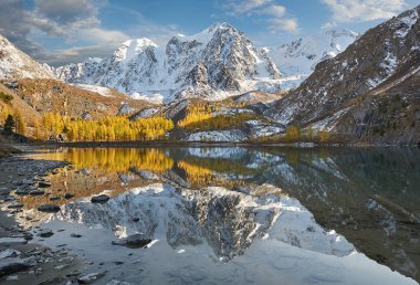 Parlak renkli sarı sonbahar dağ Gölü, Rusya, Sibirya, Altay Dağları, Chuya ridge.
