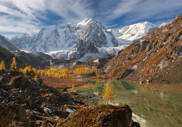 Lago Amarillo Brillante Montaña Del Otoño Rusia Siberia Montañas Altai —  Fotos de Stock