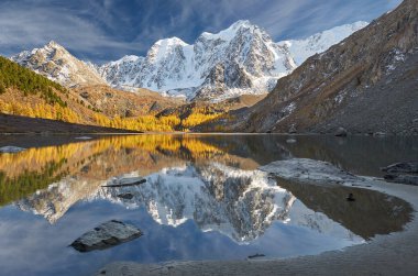 Parlak renkli sarı sonbahar dağ Gölü, Rusya, Sibirya, Altay Dağları, Chuya ridge.