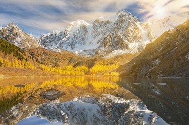 Parlak renkli sarı sonbahar dağ Gölü, Rusya, Sibirya, Altay Dağları, Chuya ridge.