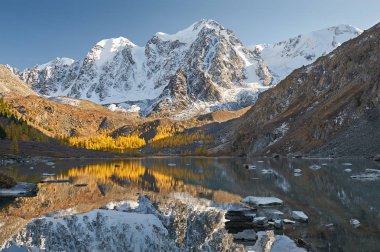 Parlak renkli sarı sonbahar dağ Gölü, Rusya, Sibirya, Altay Dağları, Chuya ridge.