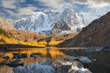 Parlak renkli sarı sonbahar dağ Gölü, Rusya, Sibirya, Altay Dağları, Chuya ridge.