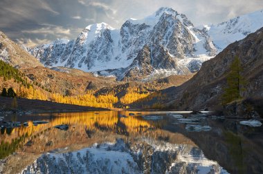 Parlak renkli sarı sonbahar dağ Gölü, Rusya, Sibirya, Altay Dağları, Chuya ridge.